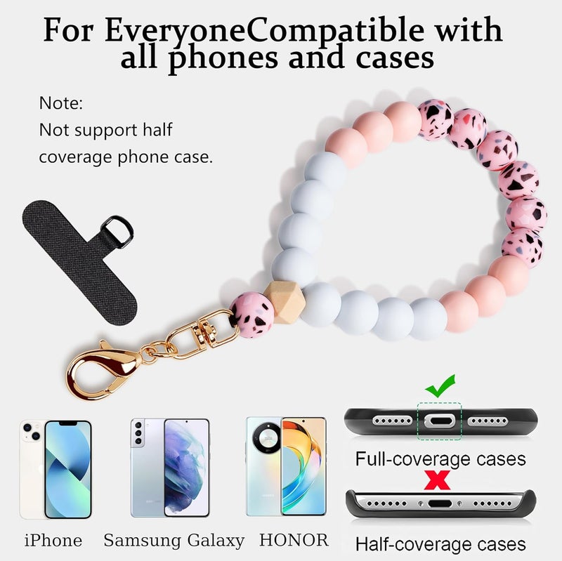 Lostars Store Silicone Beaded Phone Wrist Strap,phone bracelet strap with Tether Tab,Elastic Hands-Free wristlet strap (Pink) - Image 4